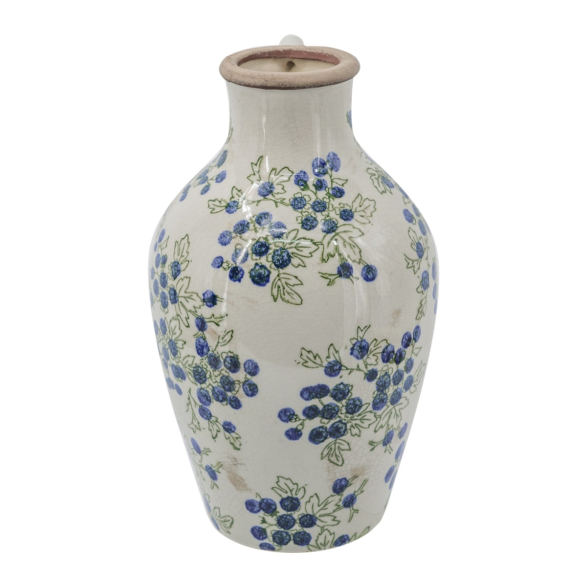 Ceramic Pitcher Vase with Blue Floral Design