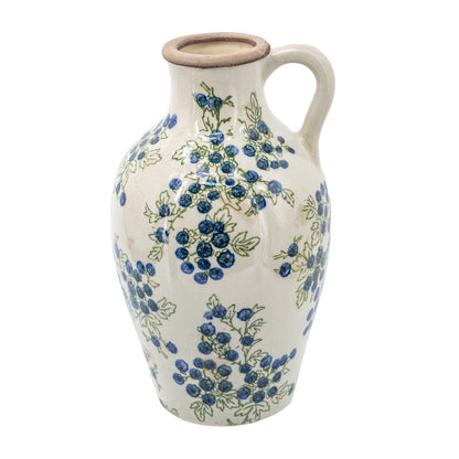 Ceramic Pitcher Vase with Blue Floral Design