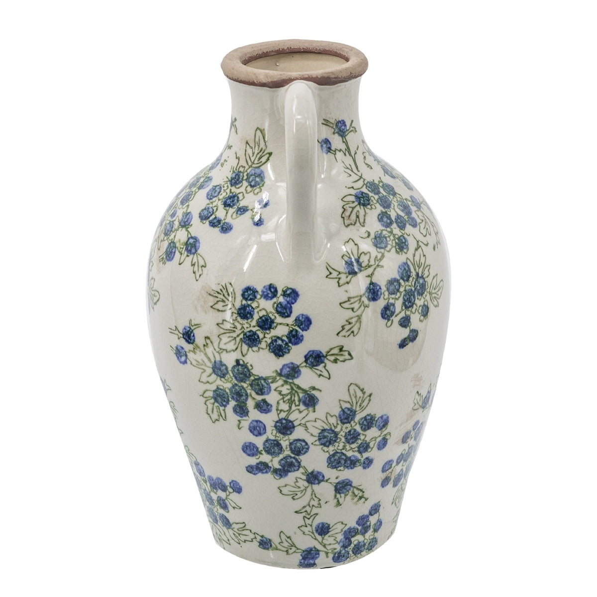 Ceramic Pitcher Vase with Blue Floral Design